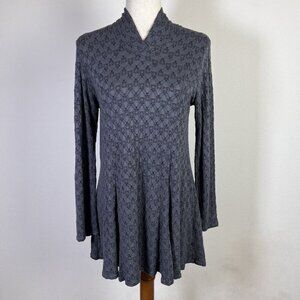 Lisa Bayne Long Sleeve Top Charcoal Grey Women's Small Textured A-Line Artsy